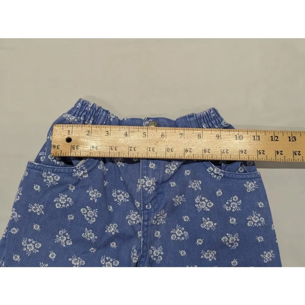 Vintage Oshkosh B’gosh Girls Denim Floral Elastic waistband Pants Child Sz 6
